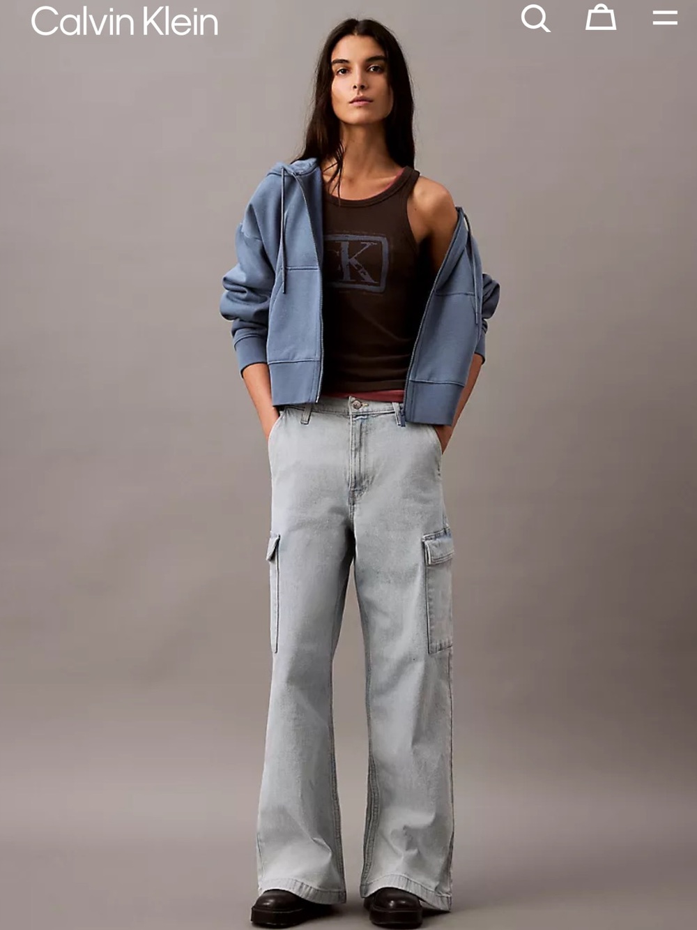 Calvin Klein Light Blue High Rise Wide Leg Cargo Jeans